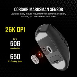 Corsair KATAR ELITE Wireless muis Rechtshandig RF Wireless + Bluetooth + USB Type-A Optisch 26000 DPI