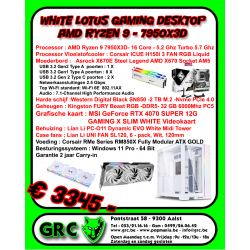 White Lotus GAMING Desktop AMD Ryzen 9 - 7950X3D - RTX 4070 Super