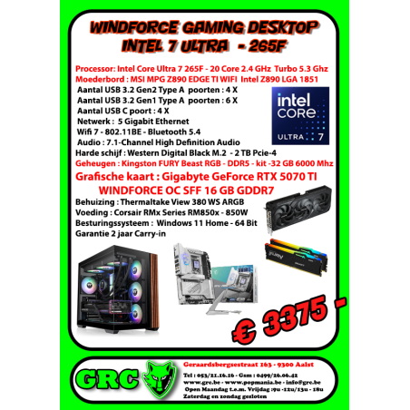 WINDFORCE GAMING Desktop - Intel Ultra 7 265F - RTX 5070Ti